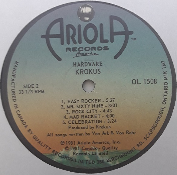 Krokus - Hardware [Vinyl] | Ariola Records America (OL 1508) - 3