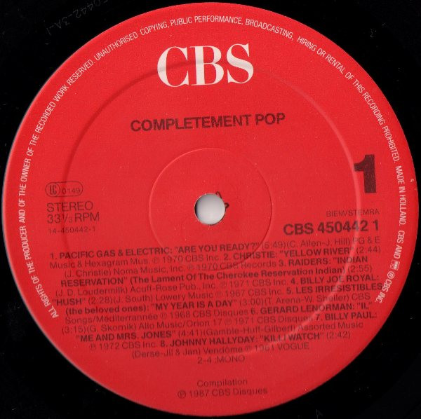 Various - Complètement Pop | CBS (450442 1) - 3 Various - Complètement Pop | CBS (450442 1) - 3