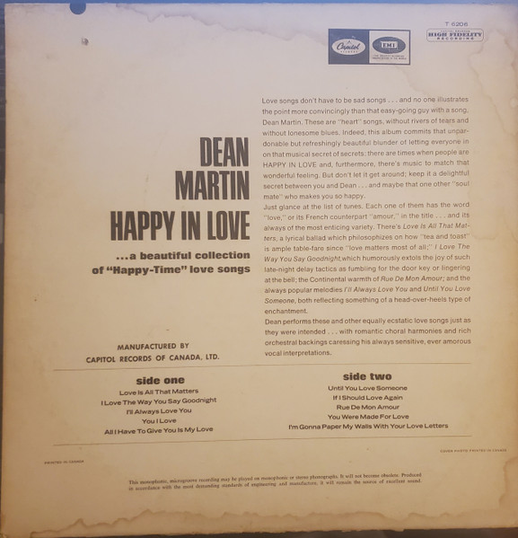 Dean Martin - Happy In Love | Capitol Records (T 6206) - 2 Dean Martin - Happy In Love | Capitol Records (T 6206) - 2