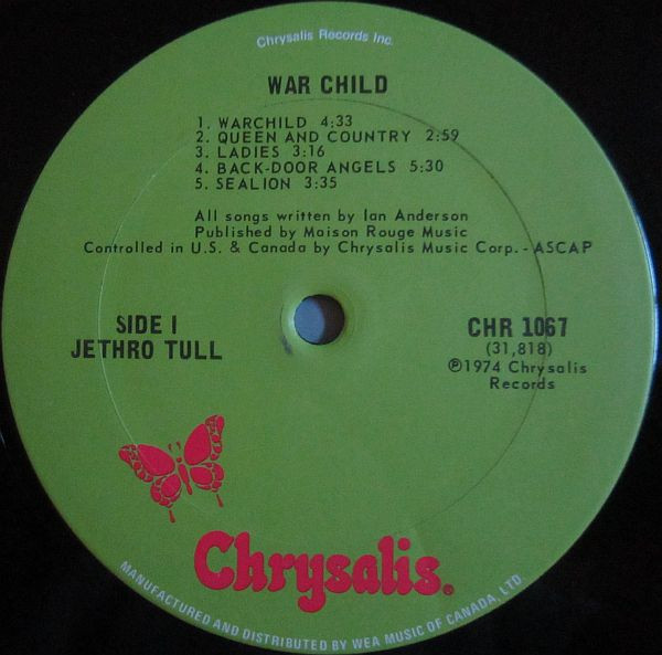 Jethro Tull - War Child | Chrysalis (CHR 1067) - 3