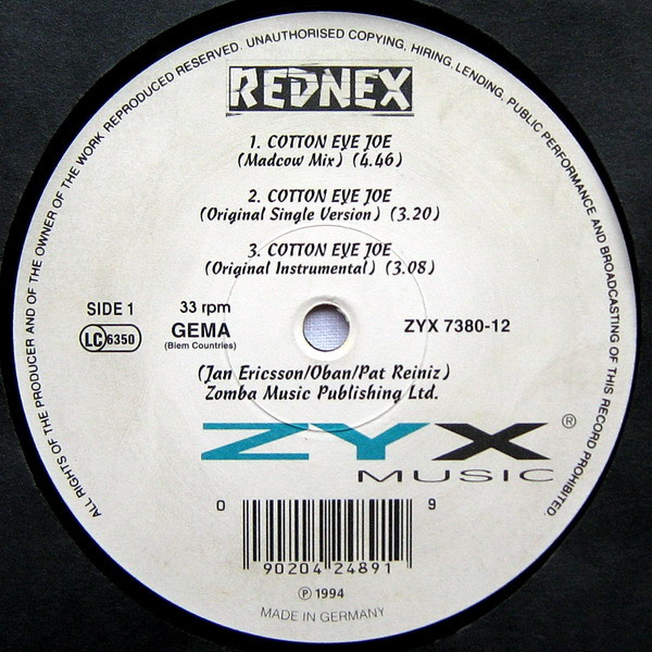Rednex - Cotton Eye Joe | ZYX Music (ZYX 7380-12) - main