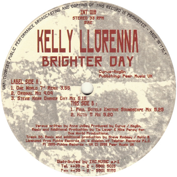 Kelly Llorenna - Brighter Day | Zac International (ZNT 018) - 2