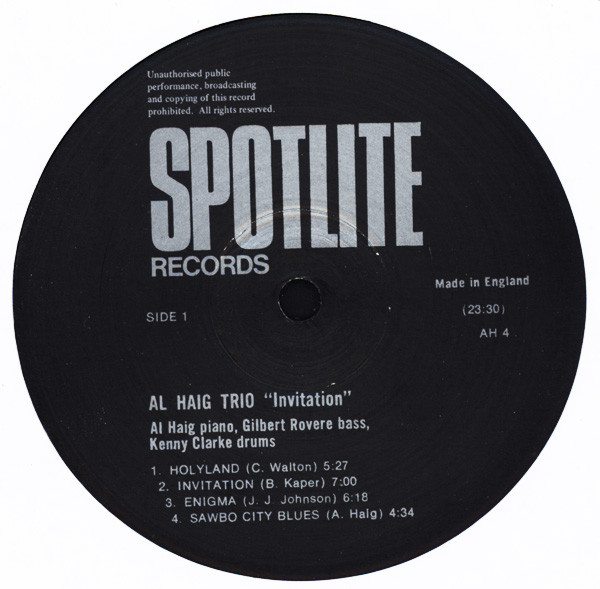 Al Haig Trio - Invitation | Spotlite Records (AH 4) - 3 Al Haig Trio - Invitation | Spotlite Records (AH 4) - 3