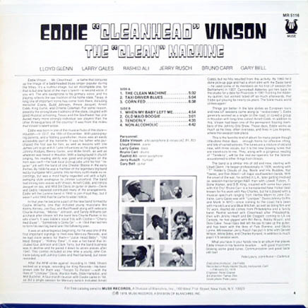Eddie "Cleanhead" Vinson - The "Clean" Machine [Vinyl] | Muse Records (MR 5116) - 2