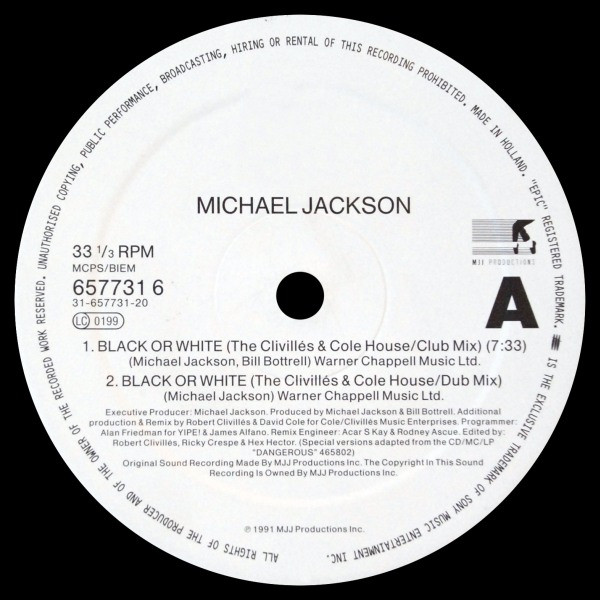 Michael Jackson - Black Or White (The Clivillés & Cole (C&C) Remixes) | Epic (657731 6) - 3