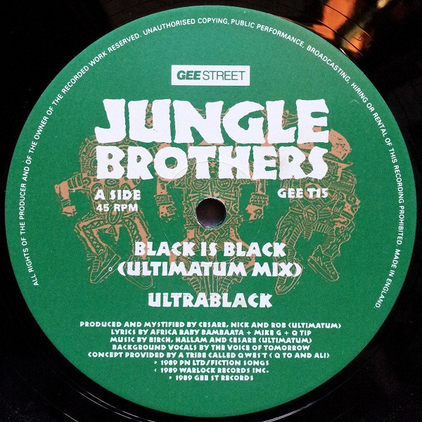 Jungle Brothers - Black Is Black / Straight Out The Jungle (Remixed By DJ Soul Shock) + In Time | Gee Street (GEET 15) - 3