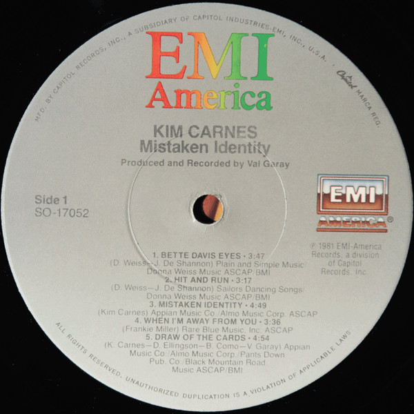 Kim Carnes - Mistaken Identity | EMI America (SO-17052) - 3 Kim Carnes - Mistaken Identity | EMI America (SO-17052) - 3