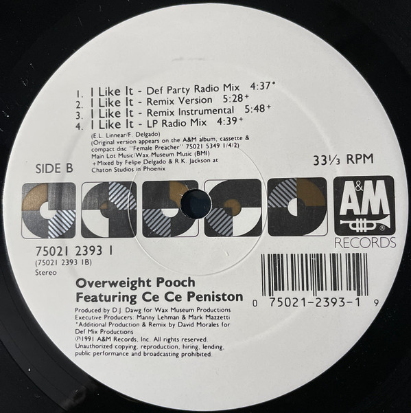 Overweight Pooch Featuring Ce Ce Peniston - I Like It | A&M Records (75021 2393 1) - 3