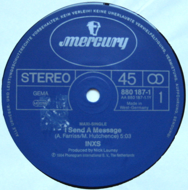 INXS - I Send A Message (12") [Vinyl] | Mercury (880 187-1Q) - 3