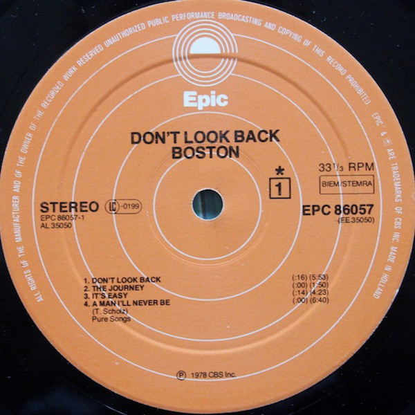 Boston - Don't Look Back | Epic (EPC 86057) - 5