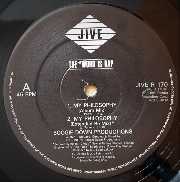Boogie Down Productions - My Philosophy / Stop The Violence | Jive (R 170) - 3