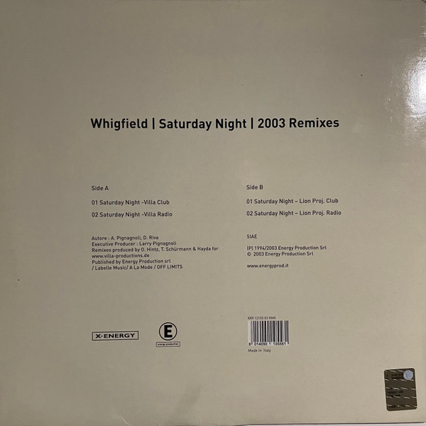 Whigfield - Saturday Night (2003 Remixes) | X-Energy Records (XXR 12155.03 RMX) - 2