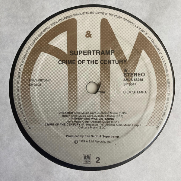 Supertramp - Crime Of The Century | A&M Records (AMLS 68258) - 6 Supertramp - Crime Of The Century | A&M Records (AMLS 68258) - 6