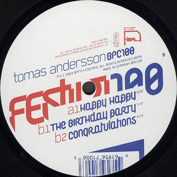 Tomas Andersson - Festivities | BPitch Control (BPC100)