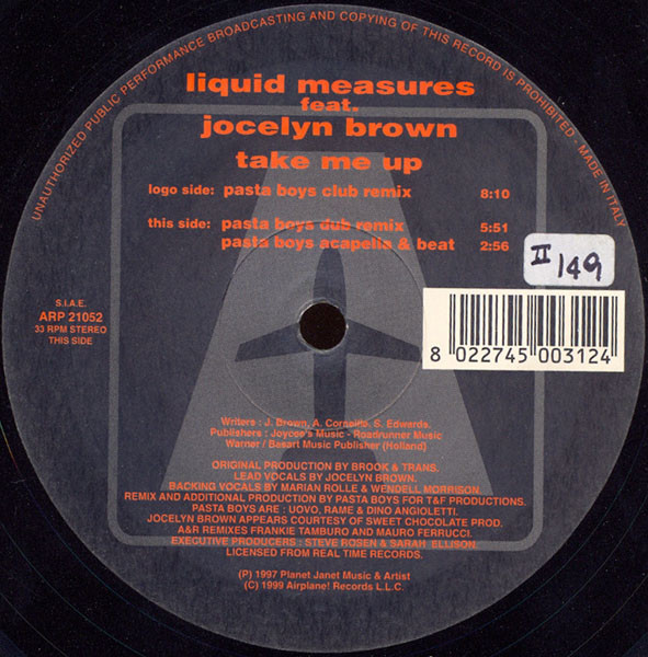 Liquid Measure  &  Jocelyn Brown - Take Me Up | Airplane! Records (ARP 21052) - 2