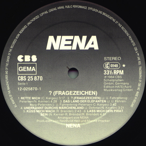Nena - ? (Fragezeichen) | CBS (CBS 25 870) - 3 Nena - ? (Fragezeichen) | CBS (CBS 25 870) - 3