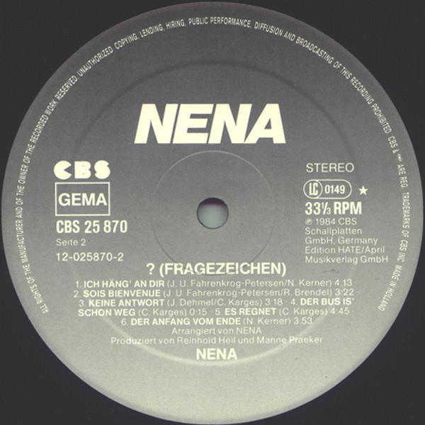 Nena - ? (Fragezeichen) | CBS (CBS 25 870) - 4 Nena - ? (Fragezeichen) | CBS (CBS 25 870) - 4