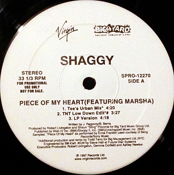 Shaggy - Piece Of My Heart (Todd Terry Remixes) | Virgin (SPRO-12270)
