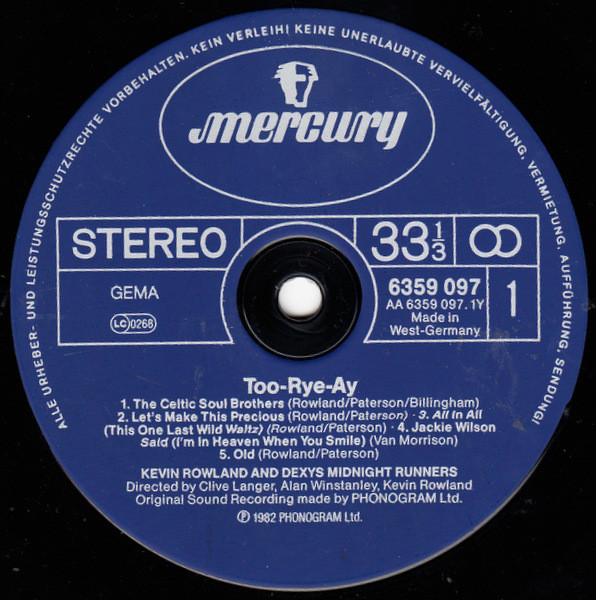 Kevin Rowland & Dexys Midnight Runners - Too-Rye-Ay | Mercury (6359 097) - 3 Kevin Rowland & Dexys Midnight Runners - Too-Rye-Ay | Mercury (6359 097) - 3
