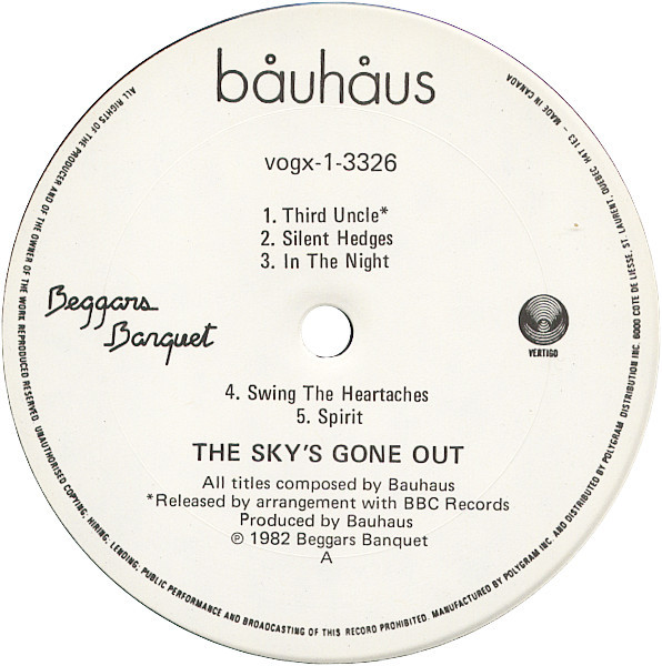 Bauhaus - The Sky's Gone Out | Vertigo (VOGX-1-3326) - 3