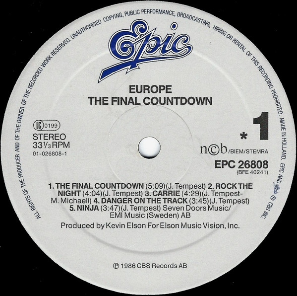 Europe - The Final Countdown | Epic (EPC 26808) - 3