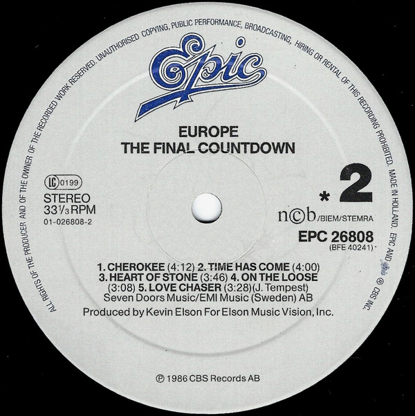 Europe - The Final Countdown | Epic (EPC 26808) - 4