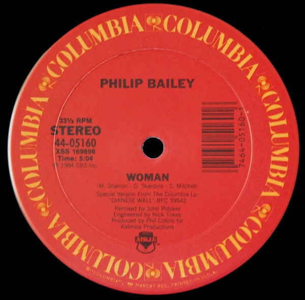 Philip Bailey Duet With Phil Collins / Philip Bailey - Easy Lover (Extended Dance Remix) b/w Woman | Columbia (44-05160) - 4 Philip Bailey Duet With Phil Collins / Philip Bailey - Easy Lover (Extended Dance Remix) b/w Woman | Columbia (44-05160) - 4