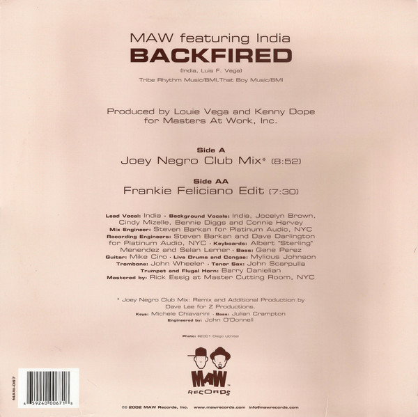 Masters At Work Featuring India - Backfired | MAW Records (MAW-067) - 2