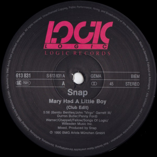 Snap! - Mary Had A Little Boy | Logic Records (613 831) - 3