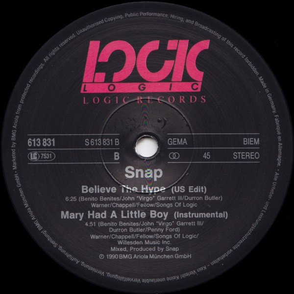 Snap! - Mary Had A Little Boy | Logic Records (613 831) - 4