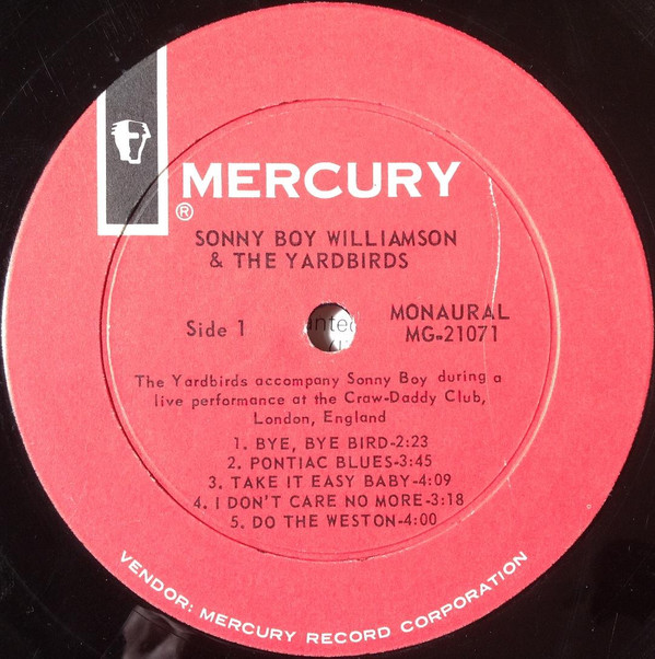 Sonny Boy Williamson and The Yardbirds - Sonny Boy Williamson & The Yardbirds | Mercury (MG 21071) - 3