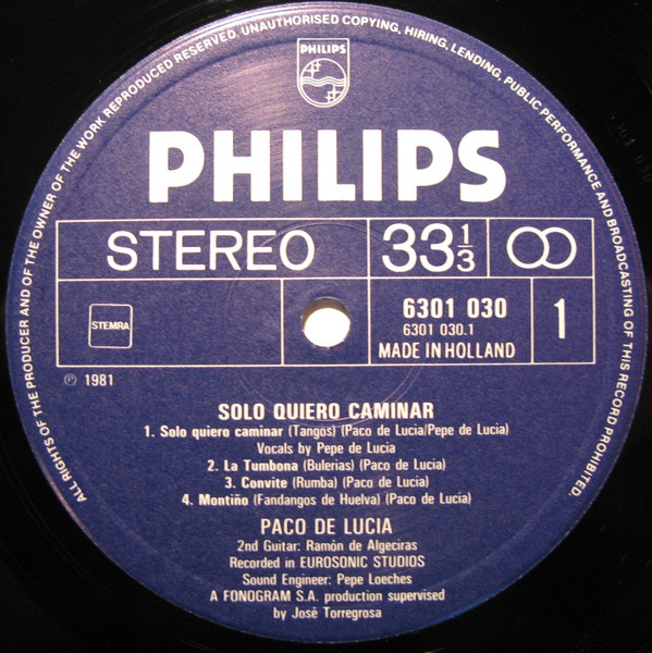 Paco de Lucia - Solo Quiero Caminar | Philips (6301 030) - 3 Paco de Lucia - Solo Quiero Caminar | Philips (6301 030) - 3