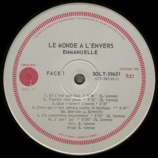 Emmanuëlle - Le Monde À L'Envers | Disques Sol 7 (SOLT-59601) - 3 Emmanuëlle - Le Monde À L'Envers | Disques Sol 7 (SOLT-59601) - 3