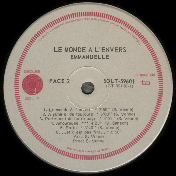 Emmanuëlle - Le Monde À L'Envers | Disques Sol 7 (SOLT-59601) - 4 Emmanuëlle - Le Monde À L'Envers | Disques Sol 7 (SOLT-59601) - 4