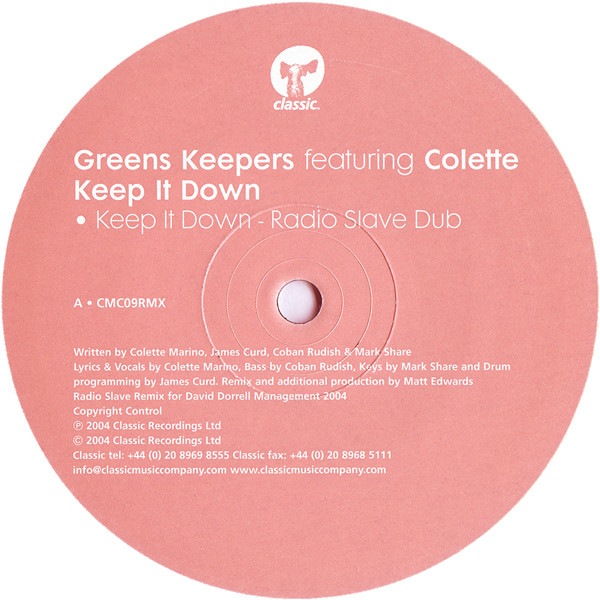 Greens Keepers Featuring Colette - Keep It Down | Classic (CMC09RMX) - 3