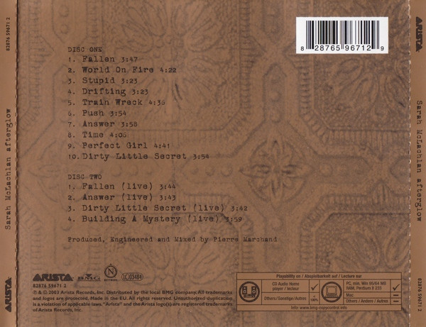 Sarah McLachlan - Afterglow | Arista (82876 59671 2) - 2