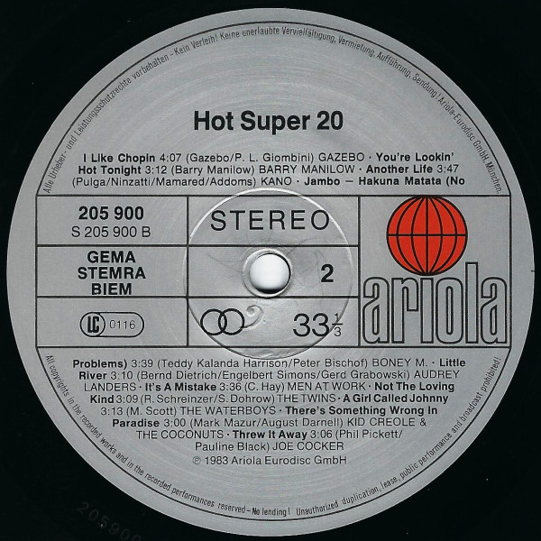 Various - Hot Super 20 | Ariola (205 900) - 4 Various - Hot Super 20 | Ariola (205 900) - 4