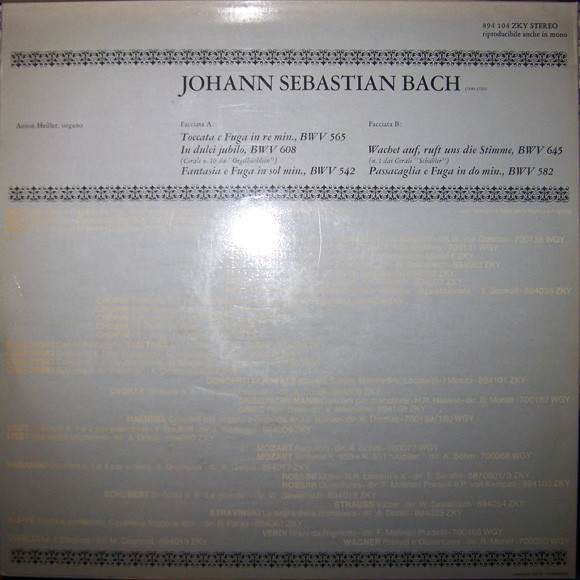 Bach / Anton Heiller - Toccata E Fuga In Re Minore / In Dulci Jubilo / Fantasia E Fuga In Sol Minore / Wachet Auf, Ruft Uns Die Stimme / Passacaglia E Fuga In Do Minore | Fontana (894 104 ZKY) - 2