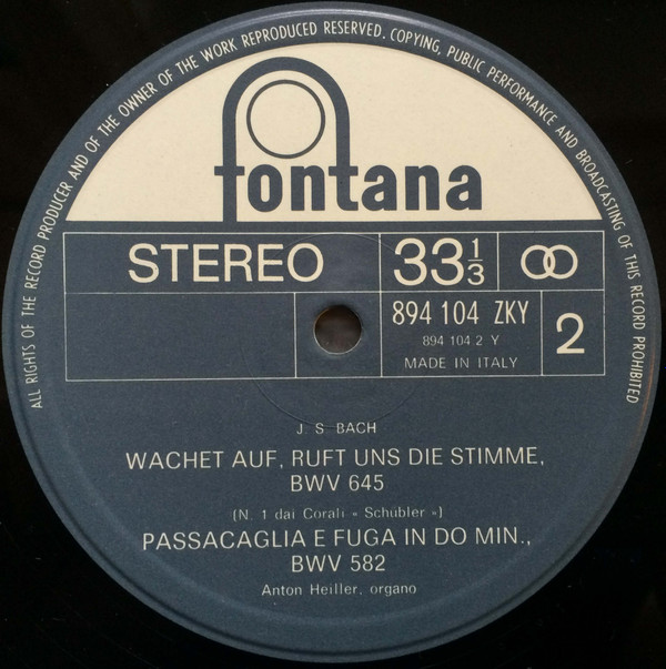 Bach / Anton Heiller - Toccata E Fuga In Re Minore / In Dulci Jubilo / Fantasia E Fuga In Sol Minore / Wachet Auf, Ruft Uns Die Stimme / Passacaglia E Fuga In Do Minore | Fontana (894 104 ZKY) - 4