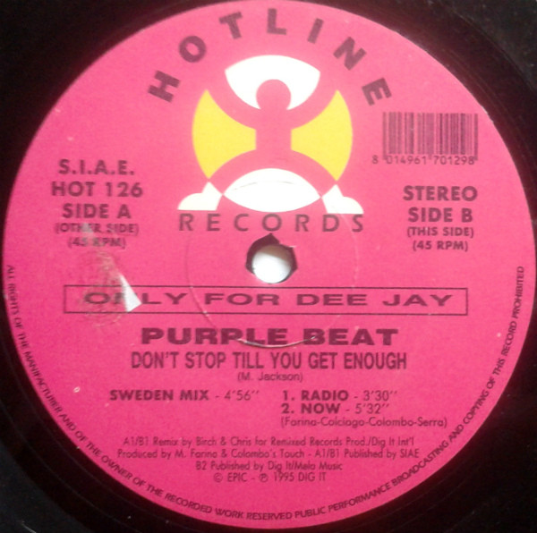 Purple Beat - Don't Stop Till You Get Enough | Hotline Records (HOT 126) - main