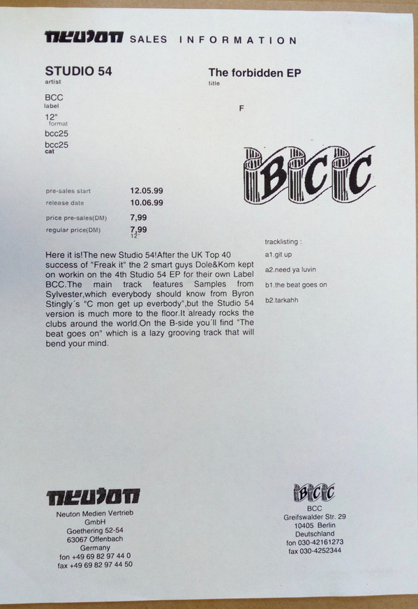 Studio 45 - The Forbidden EP | BCC Music (bcc25) - 2