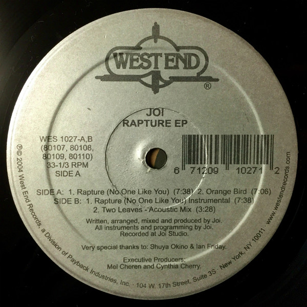 Joi - Rapture EP | West End Records (WES 1027-1) - 4