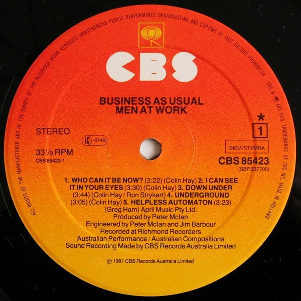 Men At Work - Business As Usual | CBS (85423) - 3
