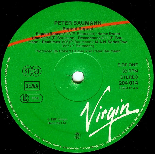 Peter Baumann - Repeat Repeat | Virgin (204 014) - 3