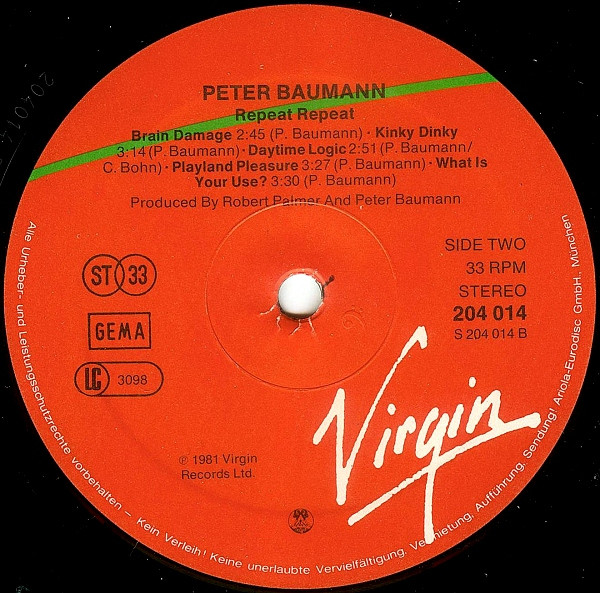 Peter Baumann - Repeat Repeat | Virgin (204 014) - 4