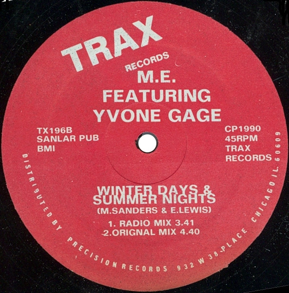 M. E. Featuring Yvonne Gage - Winter Days & Summer Nights | Trax Records (TX196) - 2