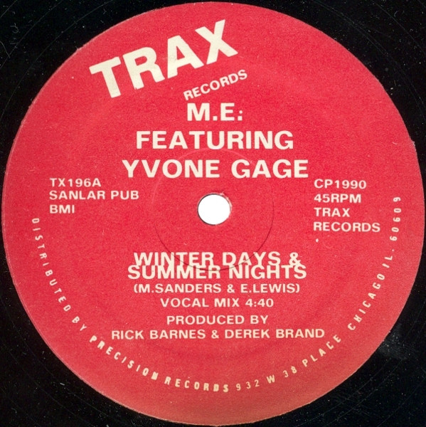 M. E. Featuring Yvonne Gage - Winter Days & Summer Nights | Trax Records (TX196)