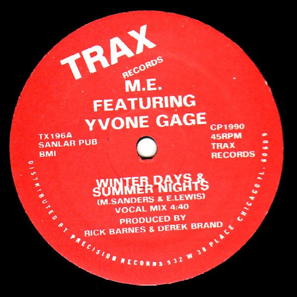 M. E. Featuring Yvonne Gage - Winter Days & Summer Nights | Trax Records (TX196) - 3