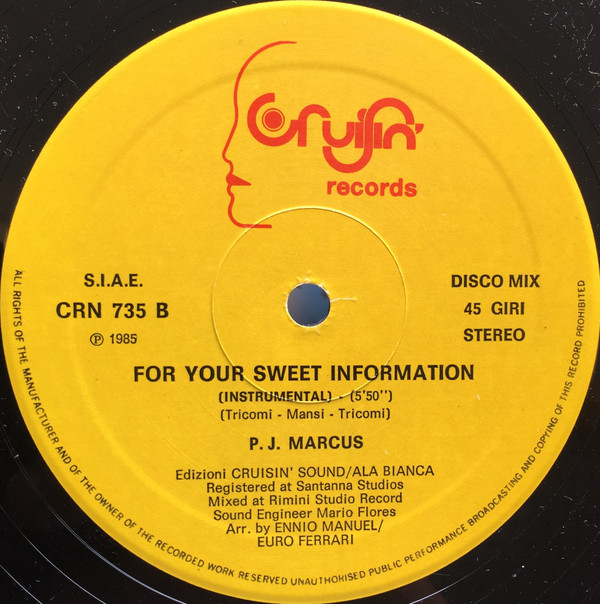 P.J. Marcus - For Your Sweet Information | Cruisin' Records (CRN 735) - 3