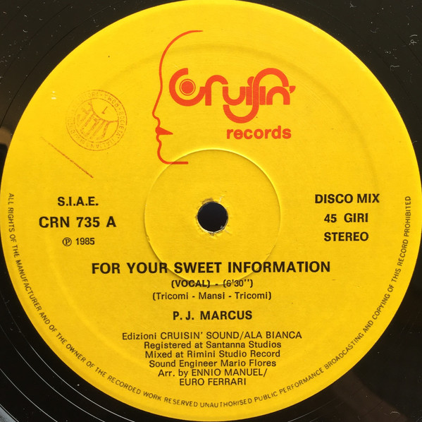 P.J. Marcus - For Your Sweet Information | Cruisin' Records (CRN 735) - 2